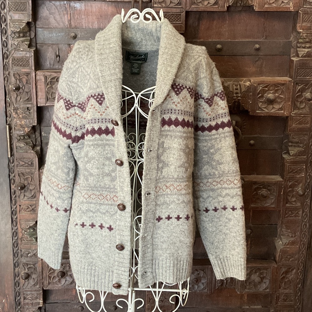 Woolrich Gray and Purple Patterned Cardigan